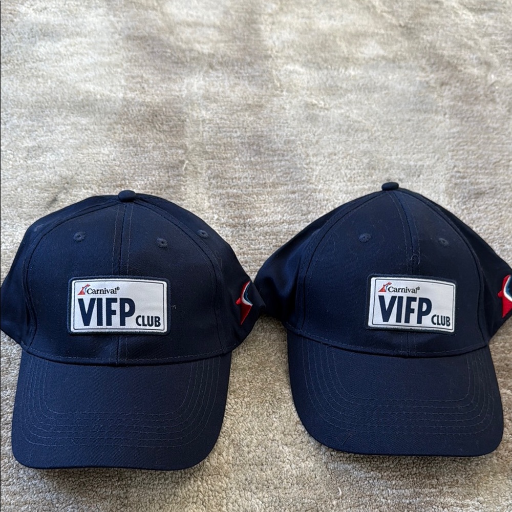BRAND NEW, Set of 2 Carnival Cruise Lines VIFP Club Adjustable Navy Caps